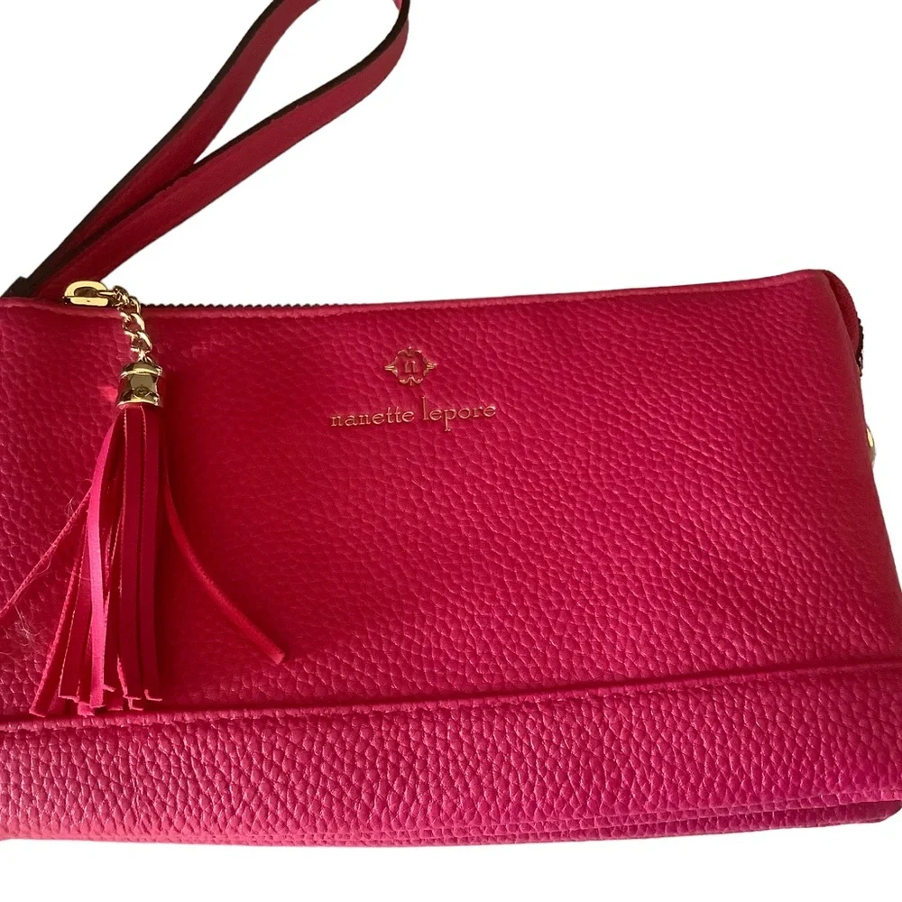 Nanette Laporte wristlet pink fuchsia with gold hardware crossbody bag purse